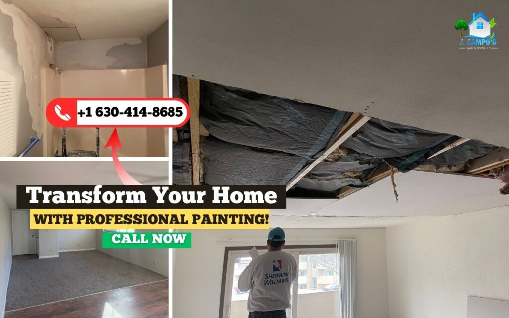 Professional painting contractor working on a home exterior in Washington, IL.